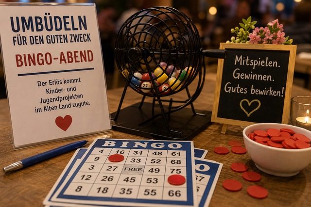 Beim Bingo-Abend „Umbüdeln für den guten Zweck“ in Jork stehen Spielspaß und soziales Engagement im Mittelpunkt | Foto: KI generiert
