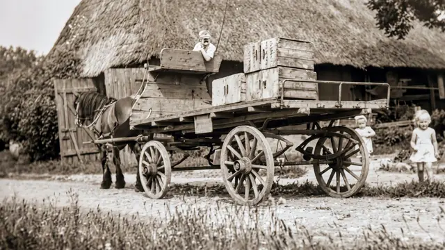 Milch und Gemüse wird per Pferd und Wagen abtransportiert | Foto: Archiv Peter Homann