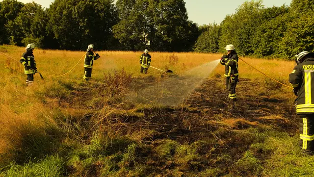 Feuerwehrkräfte beim Löschen des Vegetationsbrandes | Foto: Rolf Hillyer-Funke/Feuerwehren SG Oldendorf-Himmelpforten