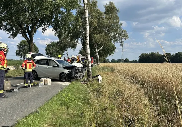 Der Mercedes kam auf der K 50 bei Wedel von der Fahrbahn ab und prallte gegen einen Baum | Foto: Polizeiinspektion Stade