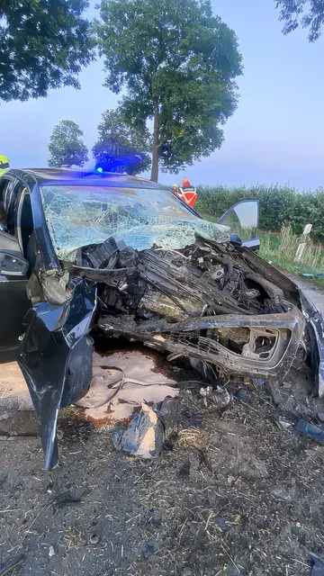 Ersthelfer befreiten den 30-jährigen Fahrer aus dem zerstörten Auto, doch er erlag noch an der Unfallstelle seinen Verletzungen | Foto: Polizeiinspektion Stade