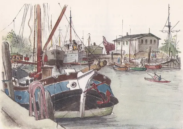 Der Hafen von Stade, verewigt von Kurt Sieth, Mitte des 20. Jahrhunderts. | Foto: Kurth Sieth