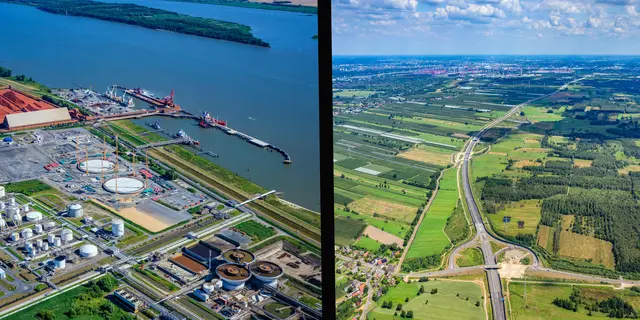 Wirtschaft und Verkehr sind zwei Themen, die für die Menschen im Landkreis Stade von großer Bedeutung sind: Welche Zukunftsperspektiven hat die Industrie in Stade-Bützfleth (Foto li.)? Und wie geht es mit der A26 weiter (Foto re.)? | Foto: Martin Elsen / nord-luftbilder.de