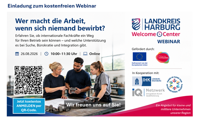 Wie kleine und mittlere Unternehmen mit internationalen Fachkräften ihre Zukunft sichern – kostenloses Webinar des Welcome Center Landkreis Harburg und der IHK Lüneburg Wolfsburg am 26. August  | Foto: Landkreis Harburg, KI-generiert