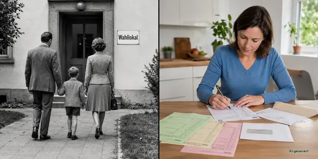 Früher galt der Gang zum Wahllokal als Bürgerpflicht. In den 1960er Jahren lag der Anteil der Briefwähler weit unter zehn Prozent. Heute macht bei manchen Wahlen fast schon jeder Zweite seine Kreuzchen am Küchentisch | Foto: KI-generiert