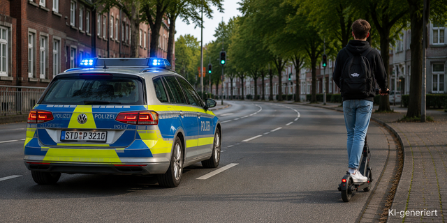 Ein jugendlicher E-Scooter-Fahrer fiel einer Polizeistreife auf. Er war viel zu schnell unterwegs (Symbolbild) | Foto: KI-generiert