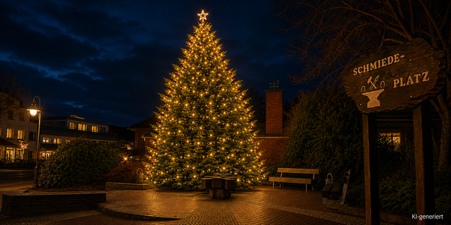 So schön wie hier auf dem mit KI erstellten Bild soll der Weihnachtsbaum auf dem Harsefelder Schmiedeplatz wieder die Menschen erfreuen | Foto: KI-generiert