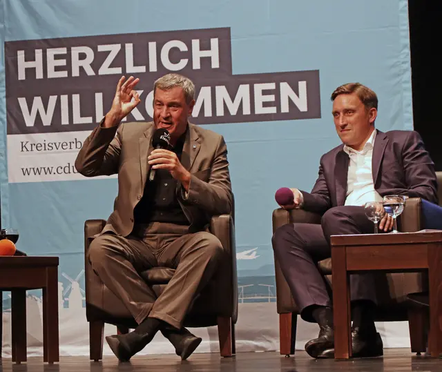 Markus Söder (li.) zog im Gespräch mit Sebastian Lechner ordentlich vom Leder | Foto: jd
