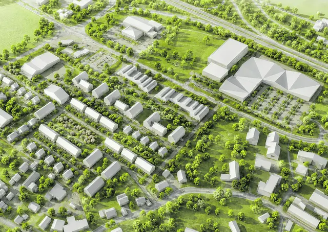 So sehen die aktuellen Revitalis-Pläne aus: nördlich der Winsener Straße soll es ein Rechenzentrum geben (Oben Bildmitte) westlich davon ein Fachmarktzentrum ("Winkel"), südlich der Straße Handwerkerhöfe und südlich dvon ein Wohngebiet. Im Osten ist eine Fläche für eine Feuerwache (linker Bildrand) eingeplant.   | Foto: RKW Architektur plus