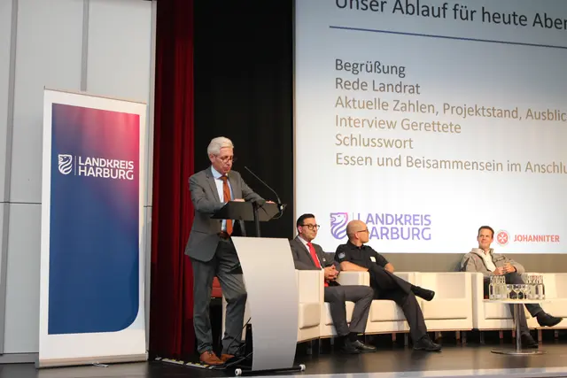 „Ganz entscheidend sind dabei am Ende die Menschen, die bereit sind, im Ernstfall tatsächlich loszufahren oder loszulaufen“ – Landrat Rainer Rempe würdigt das große Engagement von mittlerweile fast 1.000 ehrenamtlichen Mobilen Retterinnen und Rettern. | Foto: Landkreis Harburg