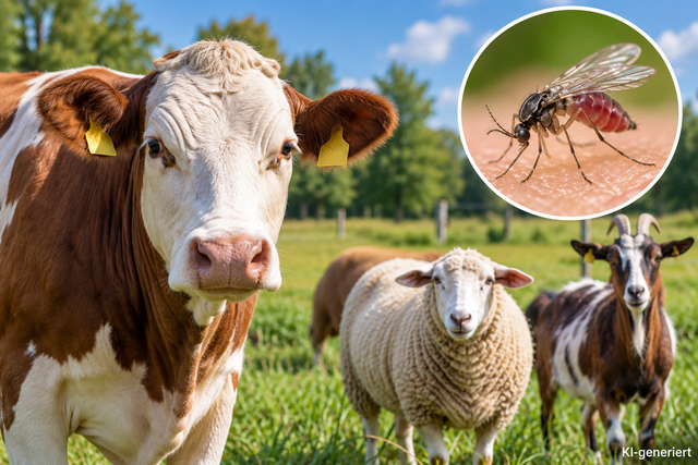 Symbolfoto: Infiziert werden mit dem Shamonda-Virus insbesondere Rinder, Schafe und Ziegen. Das Virus wird durch blutsaugende Gnitzen übertragen. | Foto: KI-generiert
