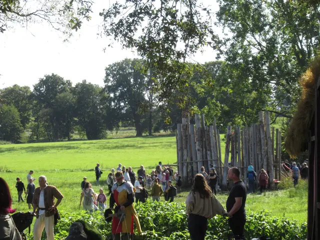 Die mehr als 30 Kilogramm schwere Steinkugel ist auch mal über das Ziel - die symbolische "Burganlage" (Palisade) des Isern Hinnerk - hinausgeflogen. Anschließend dürfen die Besucherinnen und Besucher den "Schaden" an der "Burganlage" in Augenschein nehmen