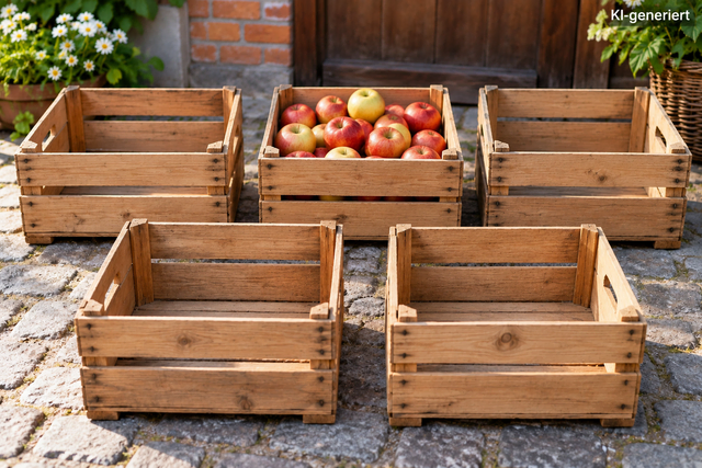 Symbolbild: Nur eine von fünf Obstkisten ist gefüllt | Foto: KI-generiert