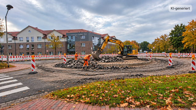 Der Kreisel in der Ortsmitte Apensens wird ab 26. Oktober gesperrt | Foto: KI-generiert