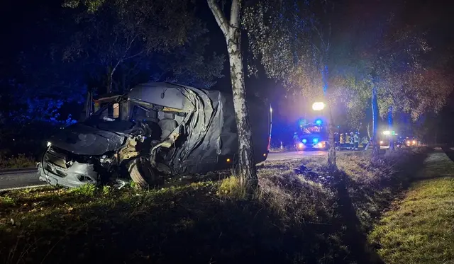 Der verunfallte Transporter an der Kreisstraße 2 | Foto: Feuerwehr Tönnhausen