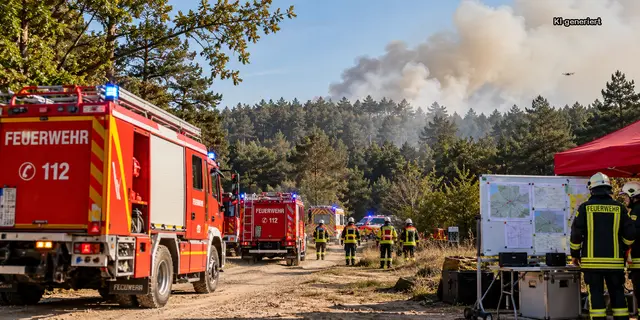 Auch ein simulierter Waldbrand gehört zum Szenario der Katastrophenschutzübung | Foto: KI-generiert