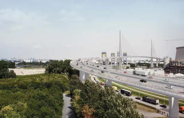 Solche Brückenbauwerke wie hier die Süderelbquerung neben der alten Kattwykbrücke tragen zu den hohen Kosten beim Bau der A26 Ost bei | Foto: DEGES/WTM Engineers
