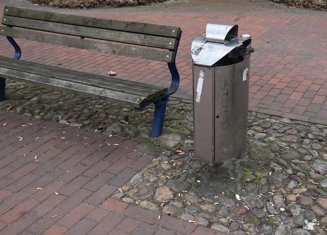 Bei fast allen Sitzbänken in Buchholz sieht es ähnlich aus: Neben der Sitzbank liegt jede Menge Abfall - wie hier vor dem Rathaus | Foto: Axel-Holger Haase