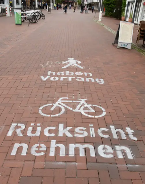 Neu auf die Pflasterung der Buchholzer Fußgängerzone angebracht. Nun fehlt nur noch die Umsetzung von den Radfahrern | Foto: Axel-Holger Haase